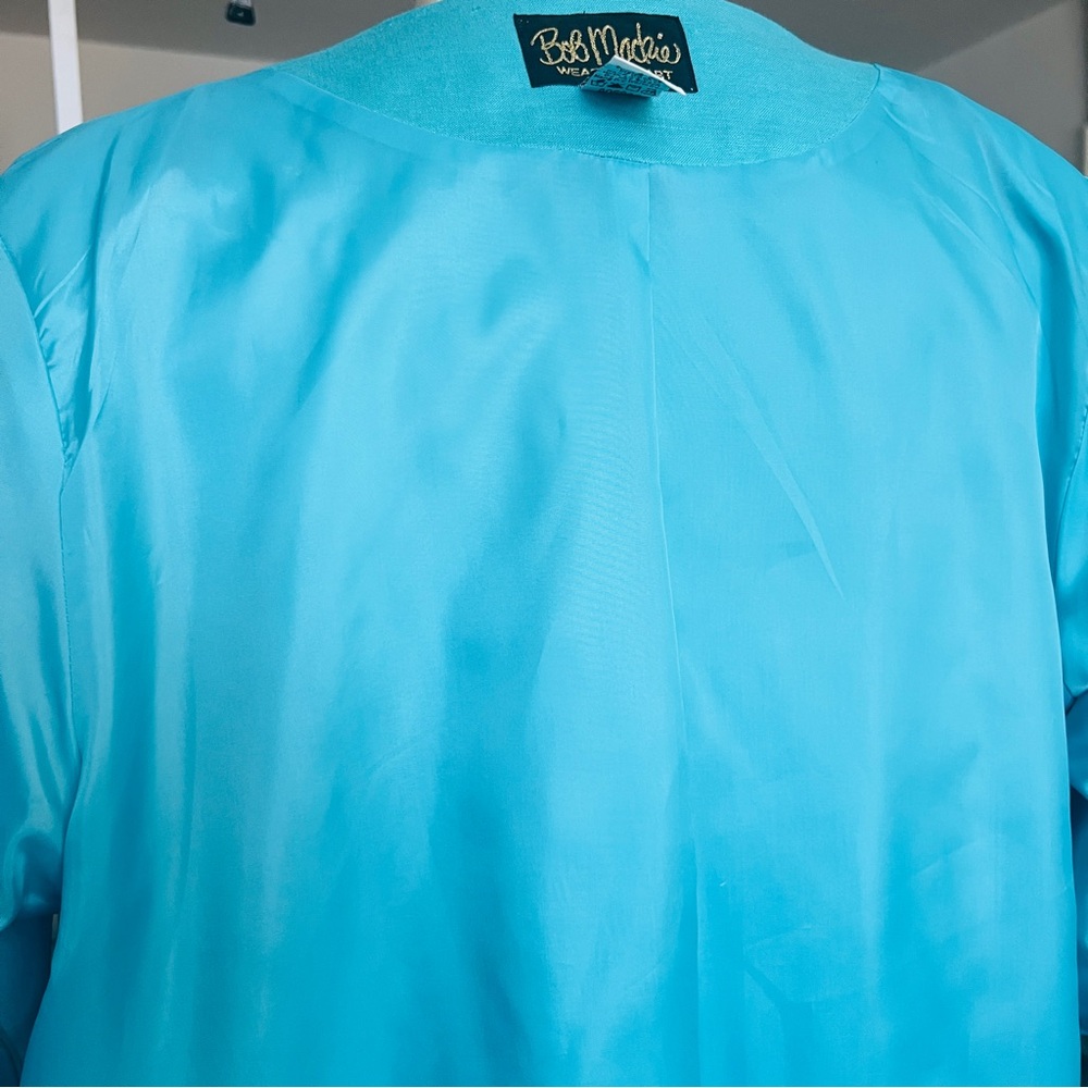 VTG Bob Mackie Wearable Art Jacket Turquoise SZ L Linen Blend Floral Retro - Picture 4 of 9